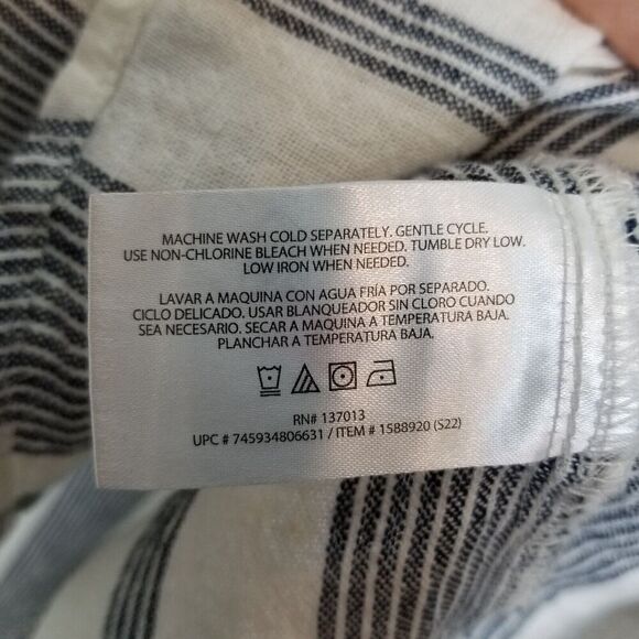 Orvis Women's Long Sleeve Linen Blend Top Blouse Size XL Striped White Blue - Picture 6 of 7